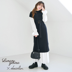 【Lunangelina byちぃぽぽ×dazzlin】2way Shirt Knit One-piece/Black