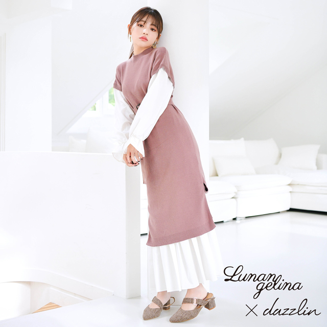Lunangelina byちぃぽぽ×dazzlin】2way Shirt Knit One-piece/Mocha 