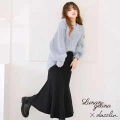 【Lunangelina byちぃぽぽ×dazzlin】Hem Flared Knit Skirt/Black