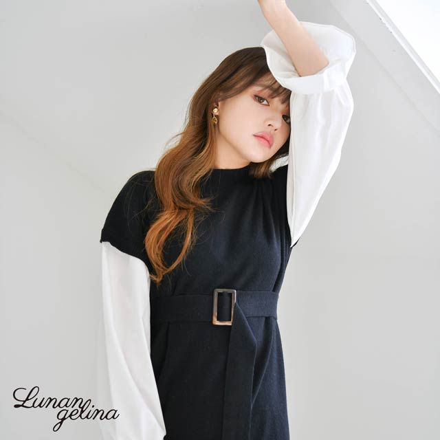Lunangelina byちぃぽぽ×dazzlin】2way Shirt Knit One-piece/Black 
