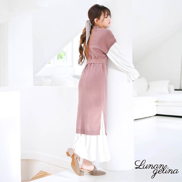 Lunangelina byちぃぽぽ×dazzlin】2way Shirt Knit One-piece/Mocha