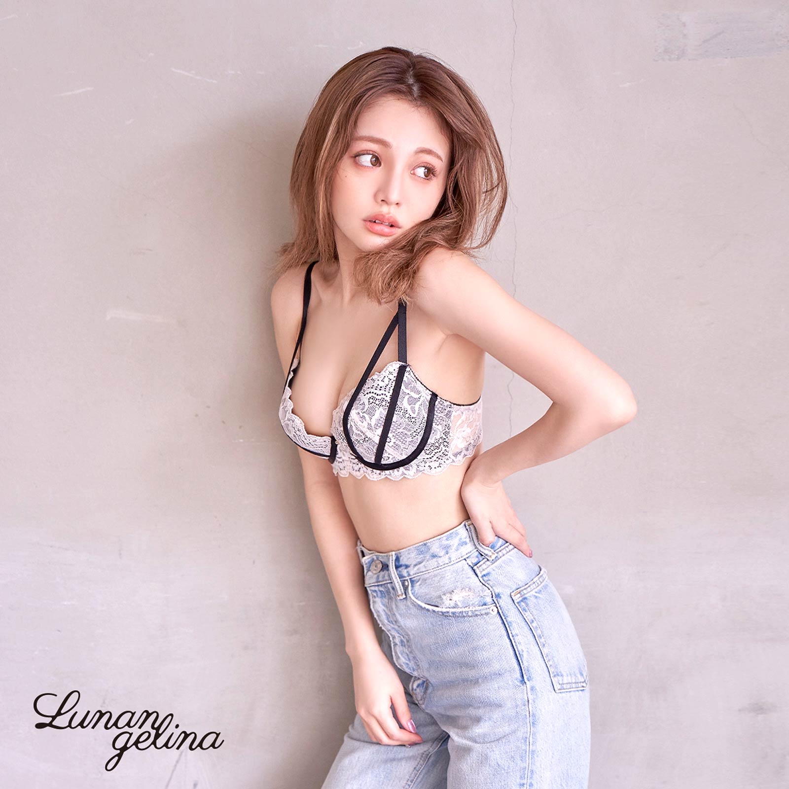 【吉木千沙都(ちぃぽぽ)着用/lunangelina】Caprices line Bra&T-back/Pinkbeige