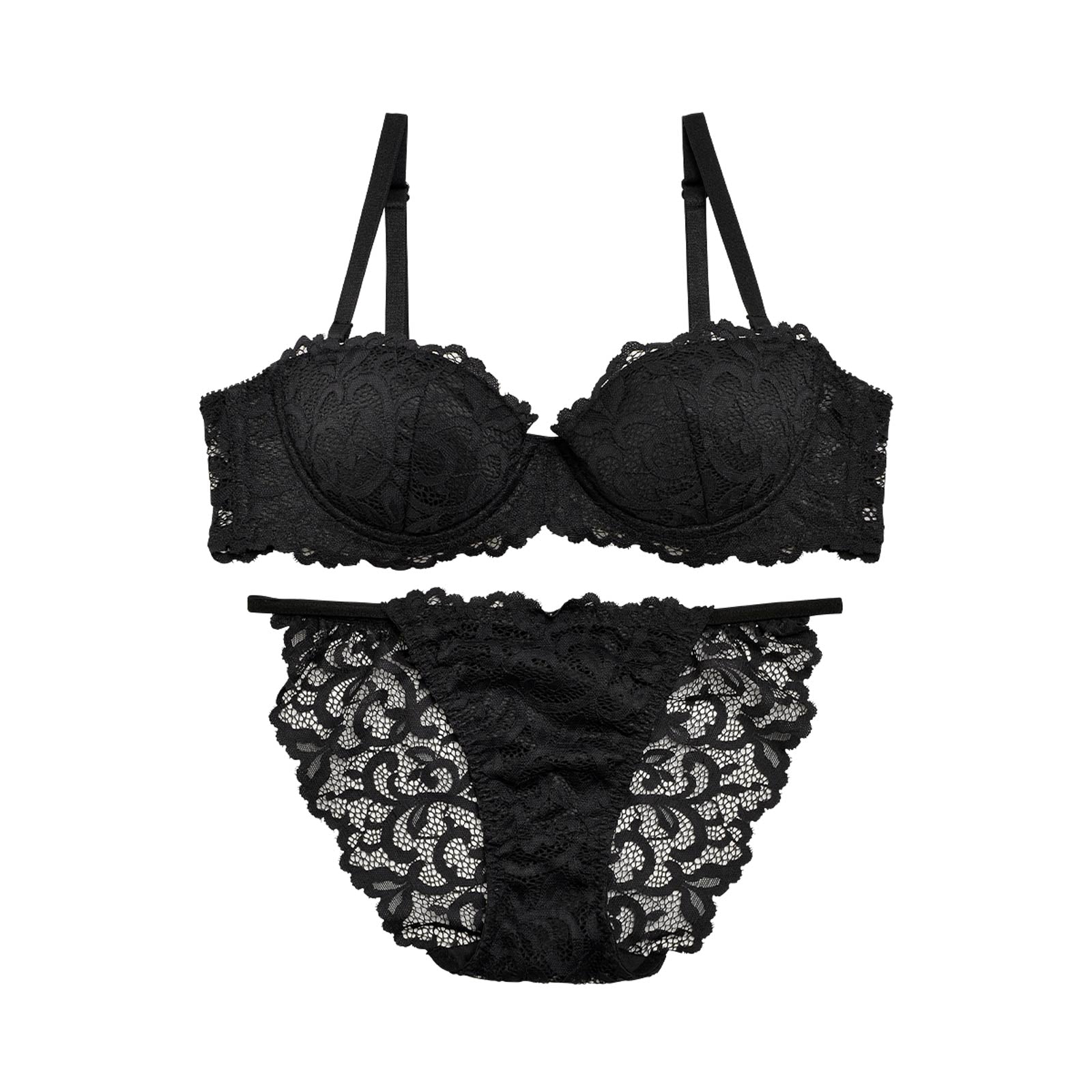 Graceful lace Bra&shorts/Black