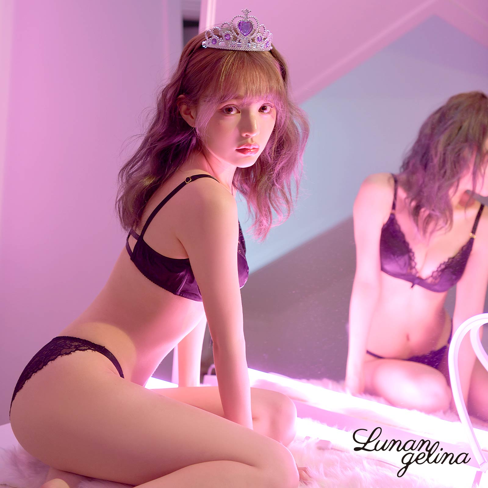 【吉木千沙都(ちぃぽぽ)着用/lunangelina】Rich Shine Satin Bra&shorts/Black