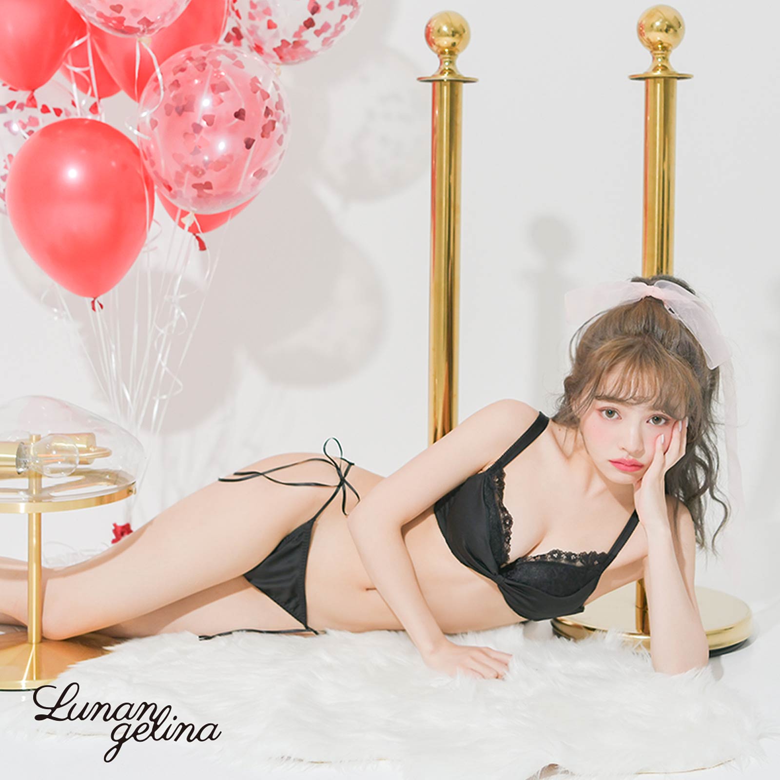 【吉木千沙都(ちぃぽぽ)着用/lunangelina】Monotone Ribbon Bra&shorts/Black