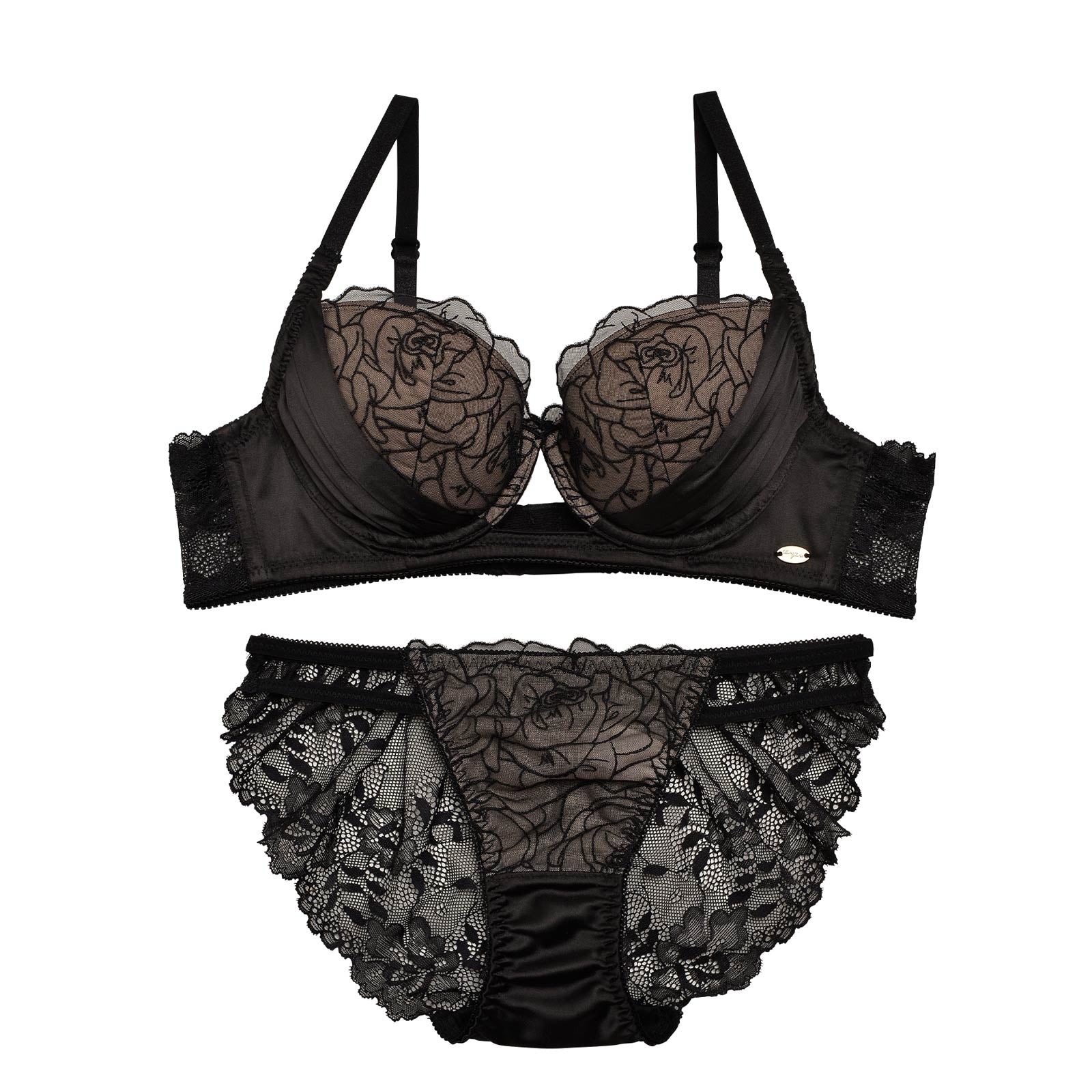 Perfume lace Bra&shorts/Black