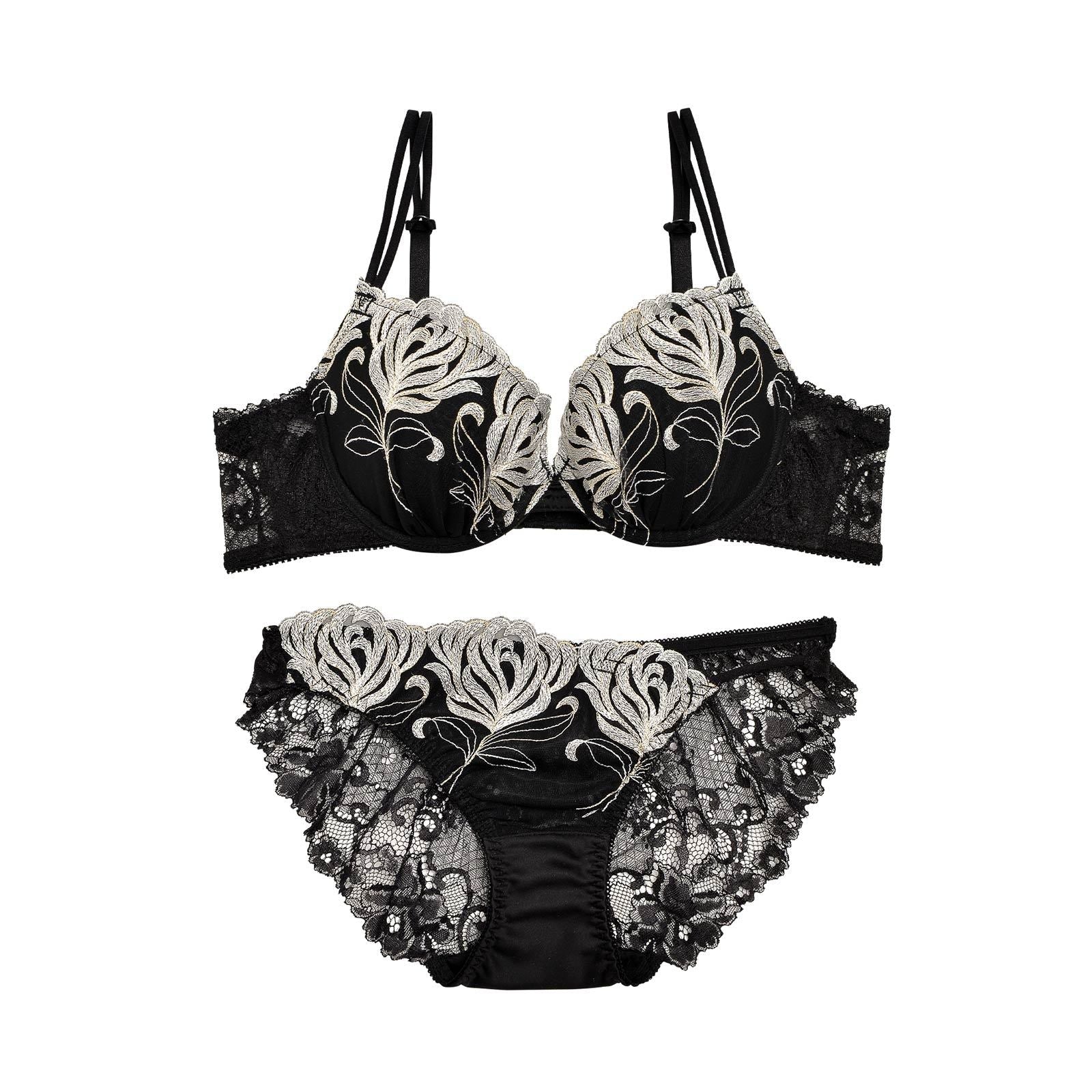 Fleur embroidery Bra&shorts/Black