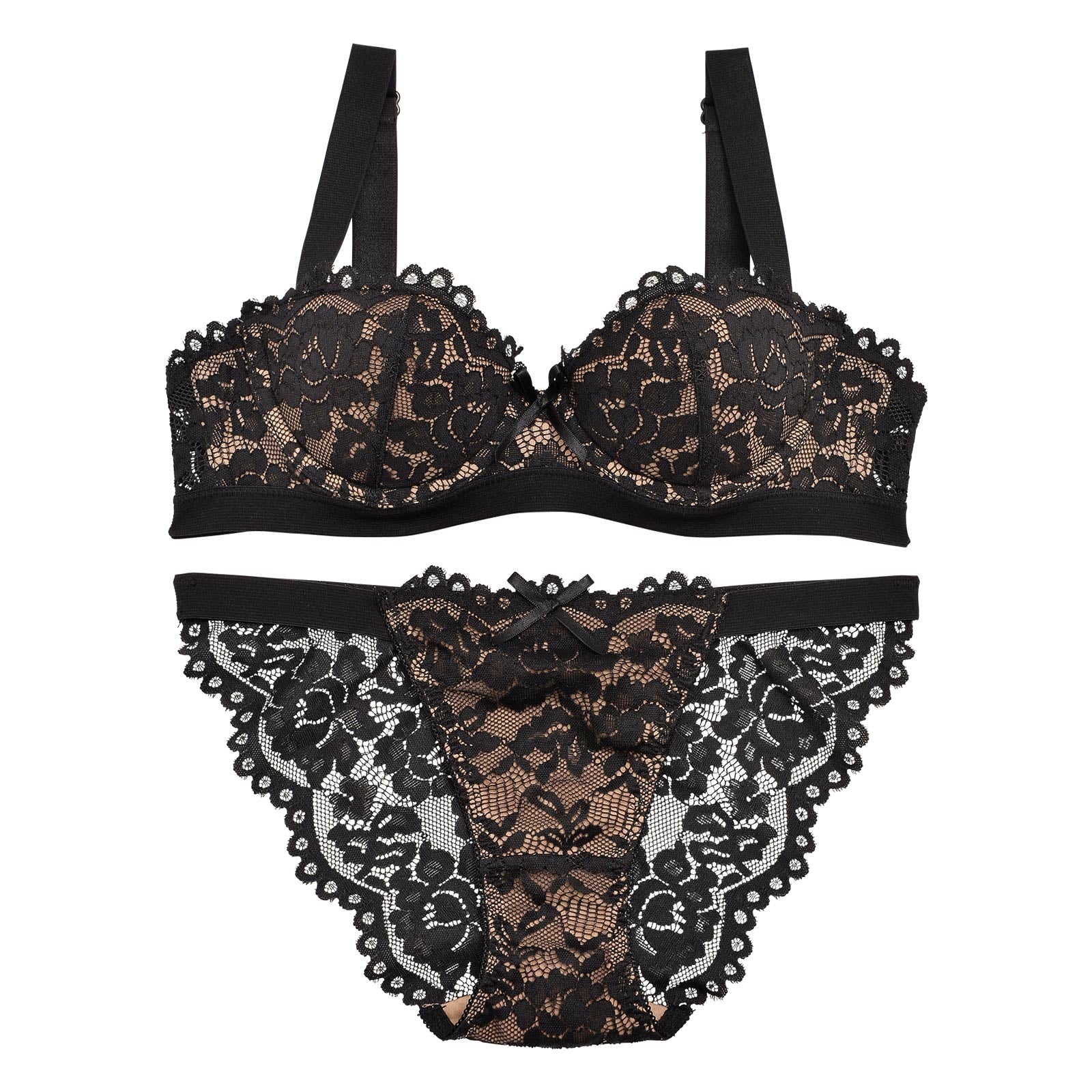 Nude Flower Lace Bra&shorts/Black