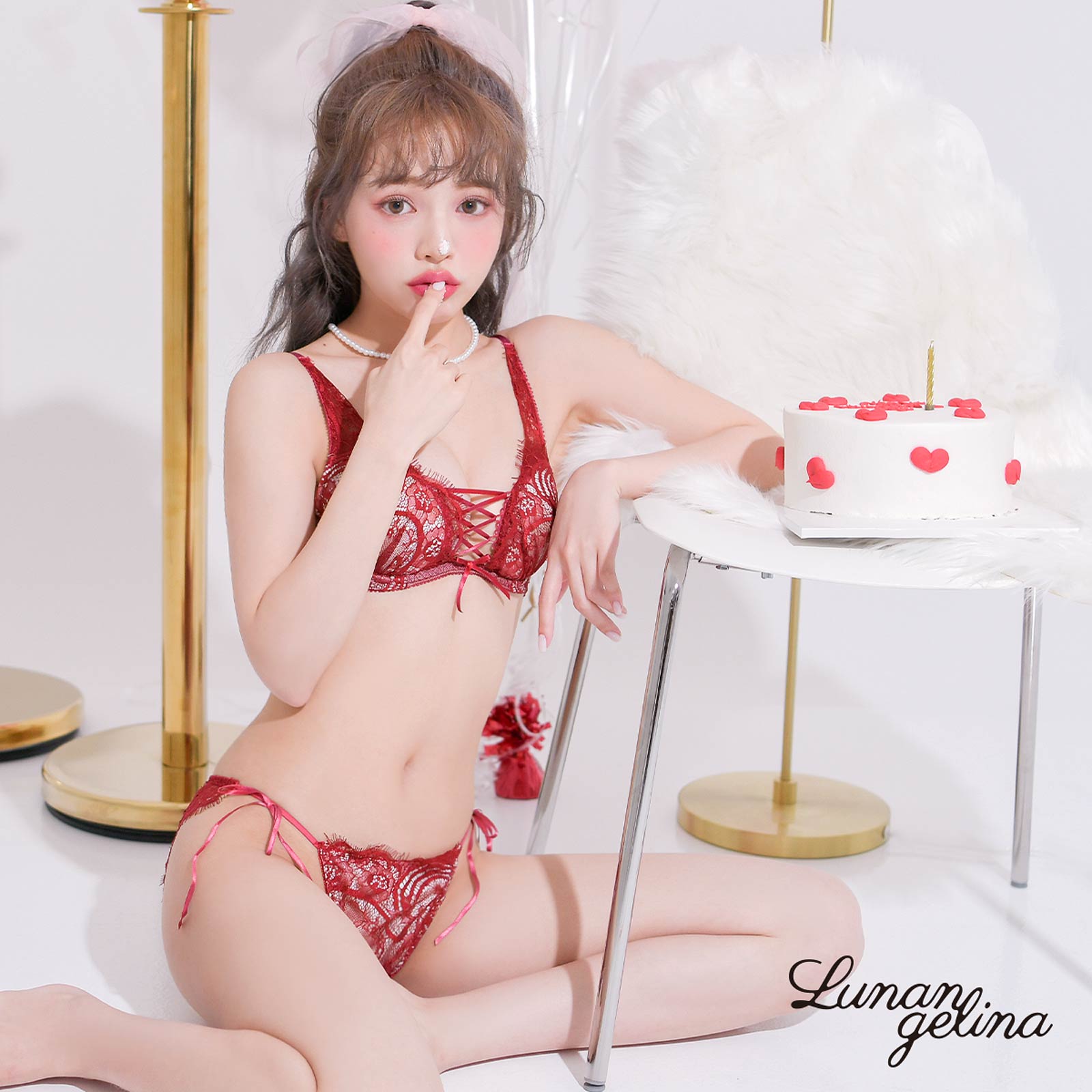 【吉木千沙都(ちぃぽぽ)着用/lunangelina】Nude Lace-up Bra&shorts/Bordeaux