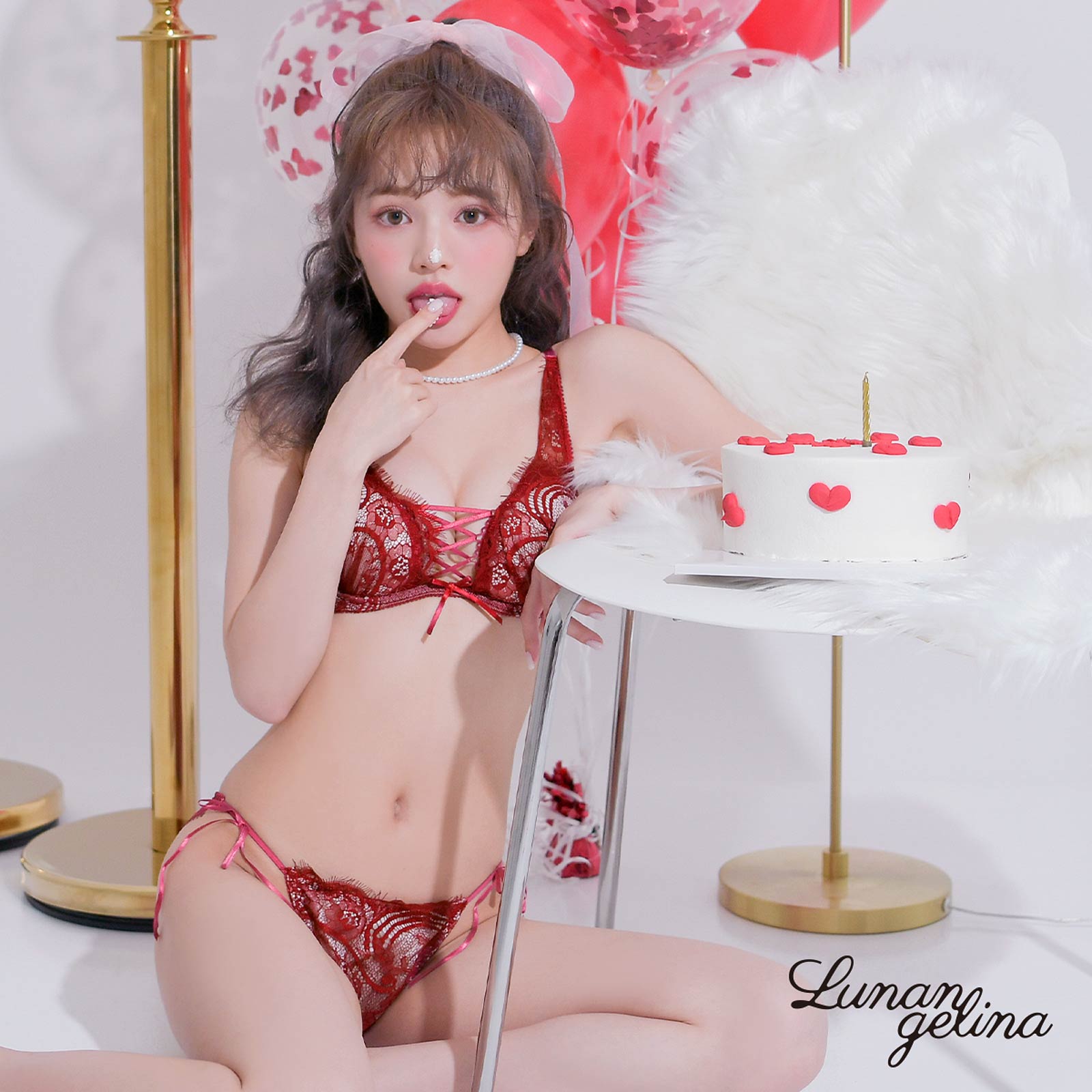 【吉木千沙都(ちぃぽぽ)着用/lunangelina】Nude Lace-up Bra&T-back/Bordeaux