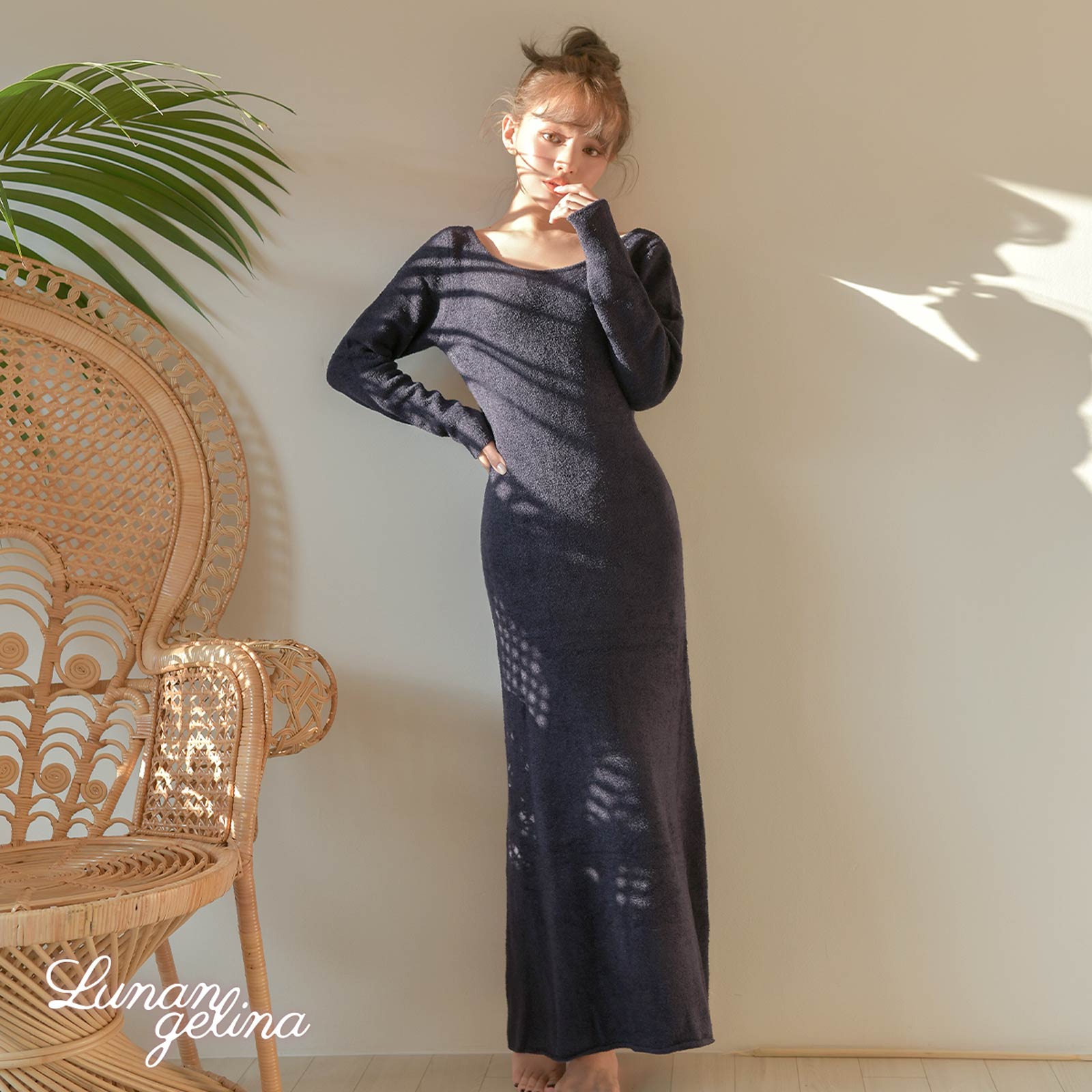 【吉木千沙都(ちぃぽぽ)着用/lunangelina】Back Open One-piece/Navy