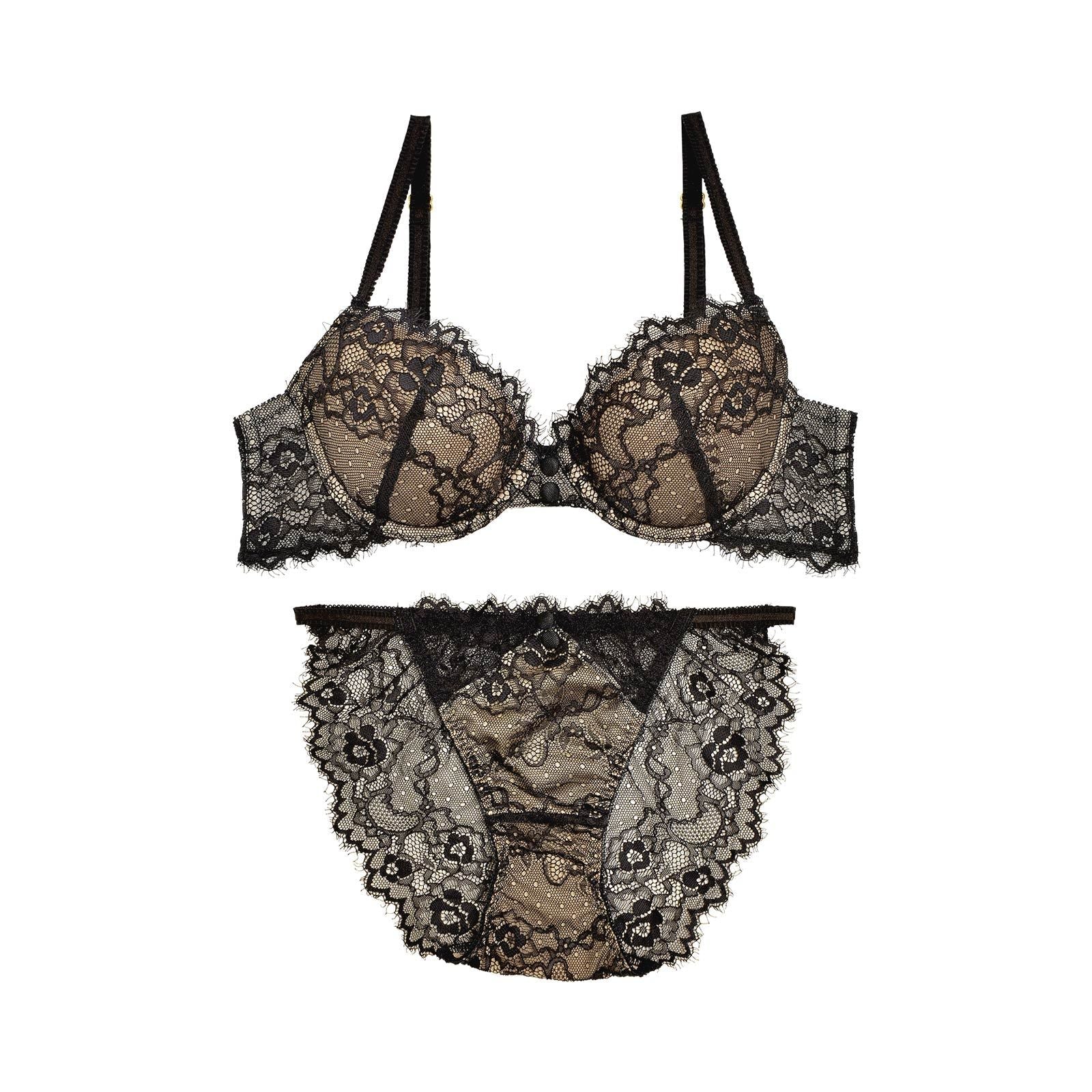 Luxury flower lace Bra&shorts/Black