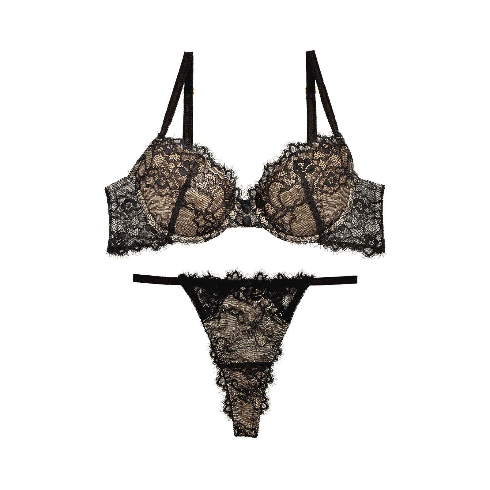 Luxury flower lace Bra&T-back/Black