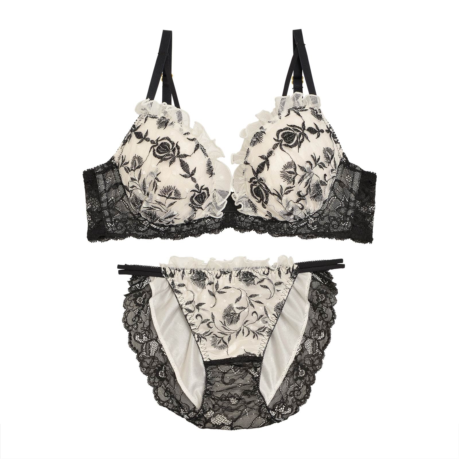 Floret pattern Tulle Bra&shorts/Ivory