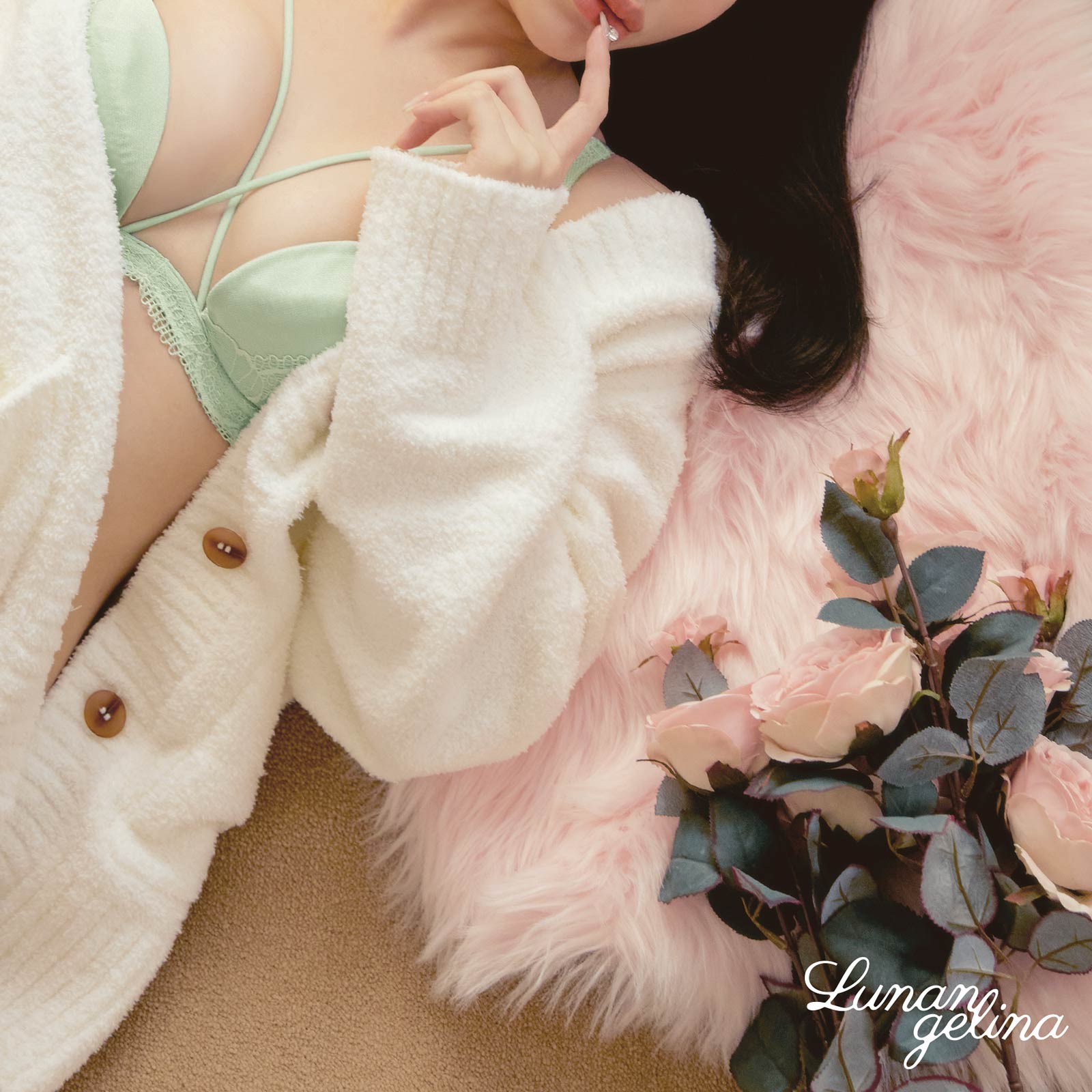 1/14新作!【吉木千沙都(ちぃぽぽ)プロデュース/lunangelina】Romance Lacy Bra&shorts/Mint[ルナアンへリナ]