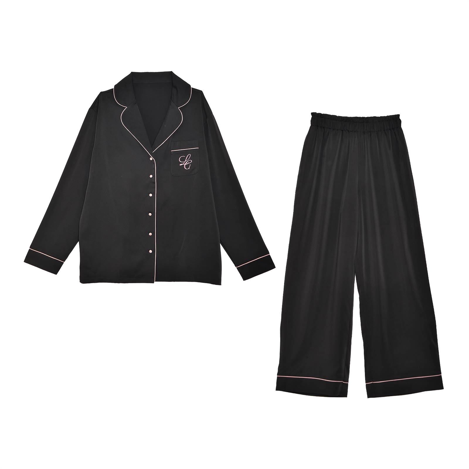 Satin Frill Pajama/Black