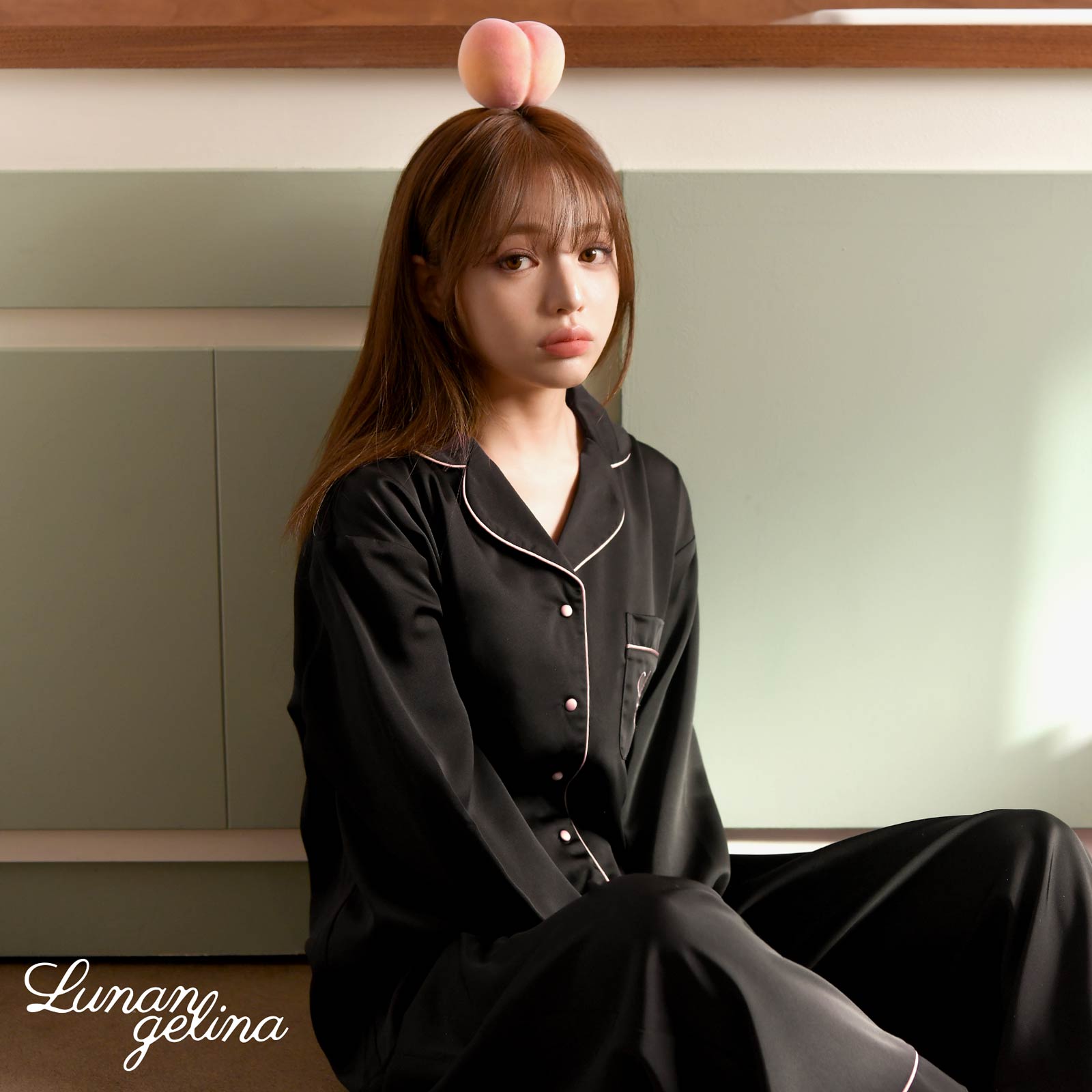 10/25新作!【吉木千沙都(ちぃぽぽ)プロデュース/lunangelina】Satin Frill Pajama/Black