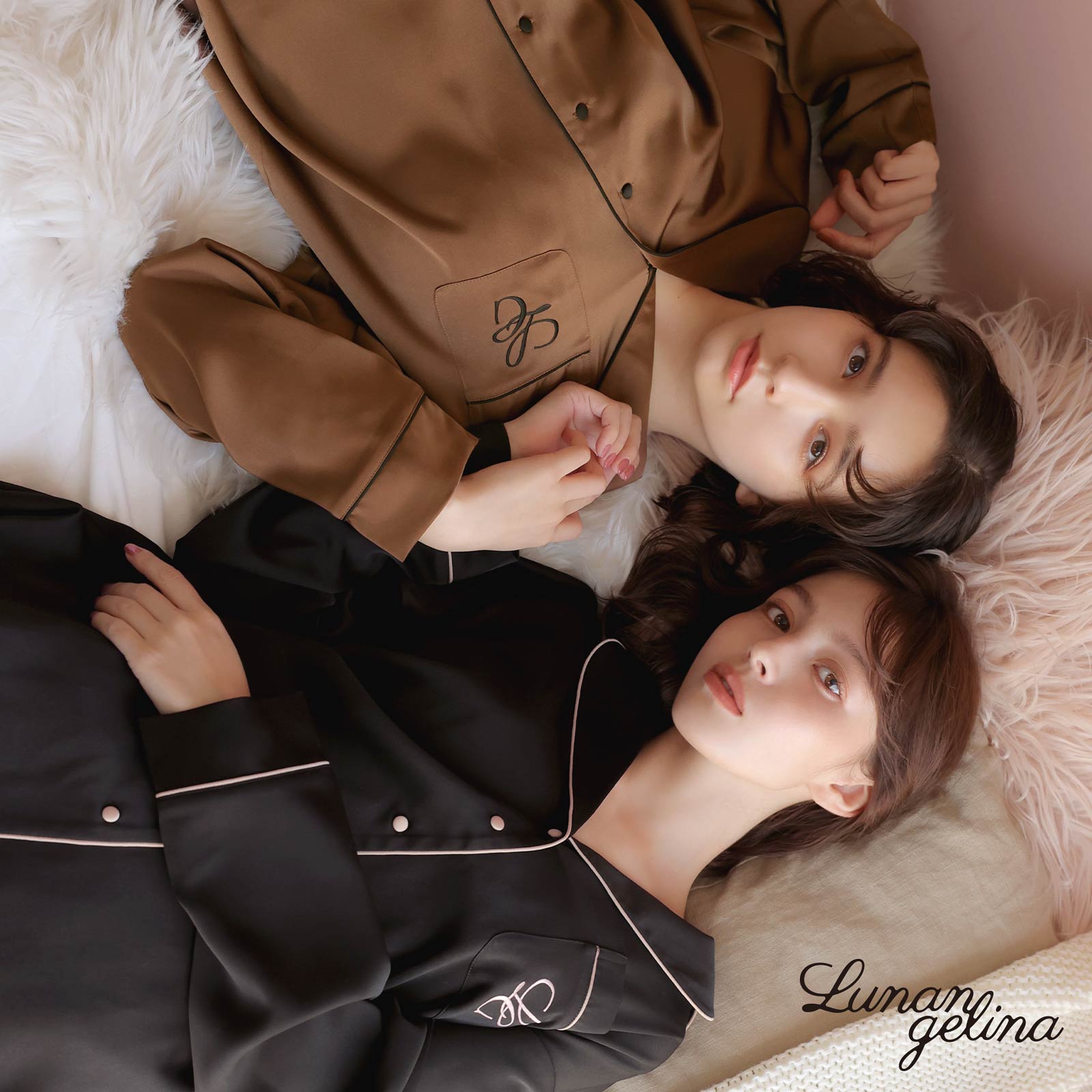 10/25新作!【吉木千沙都(ちぃぽぽ)プロデュース/lunangelina】Satin Frill Pajama/Black