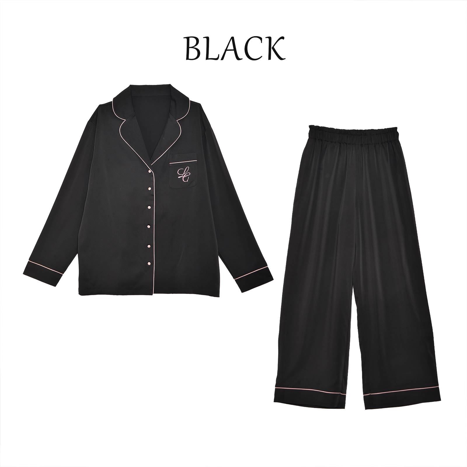 10/25新作!【吉木千沙都(ちぃぽぽ)プロデュース/lunangelina】Satin Frill Pajama/Black