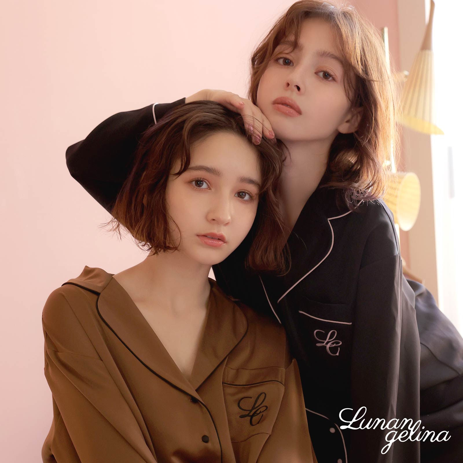 10/25新作!【吉木千沙都(ちぃぽぽ)プロデュース/lunangelina】Satin Frill Pajama/Black