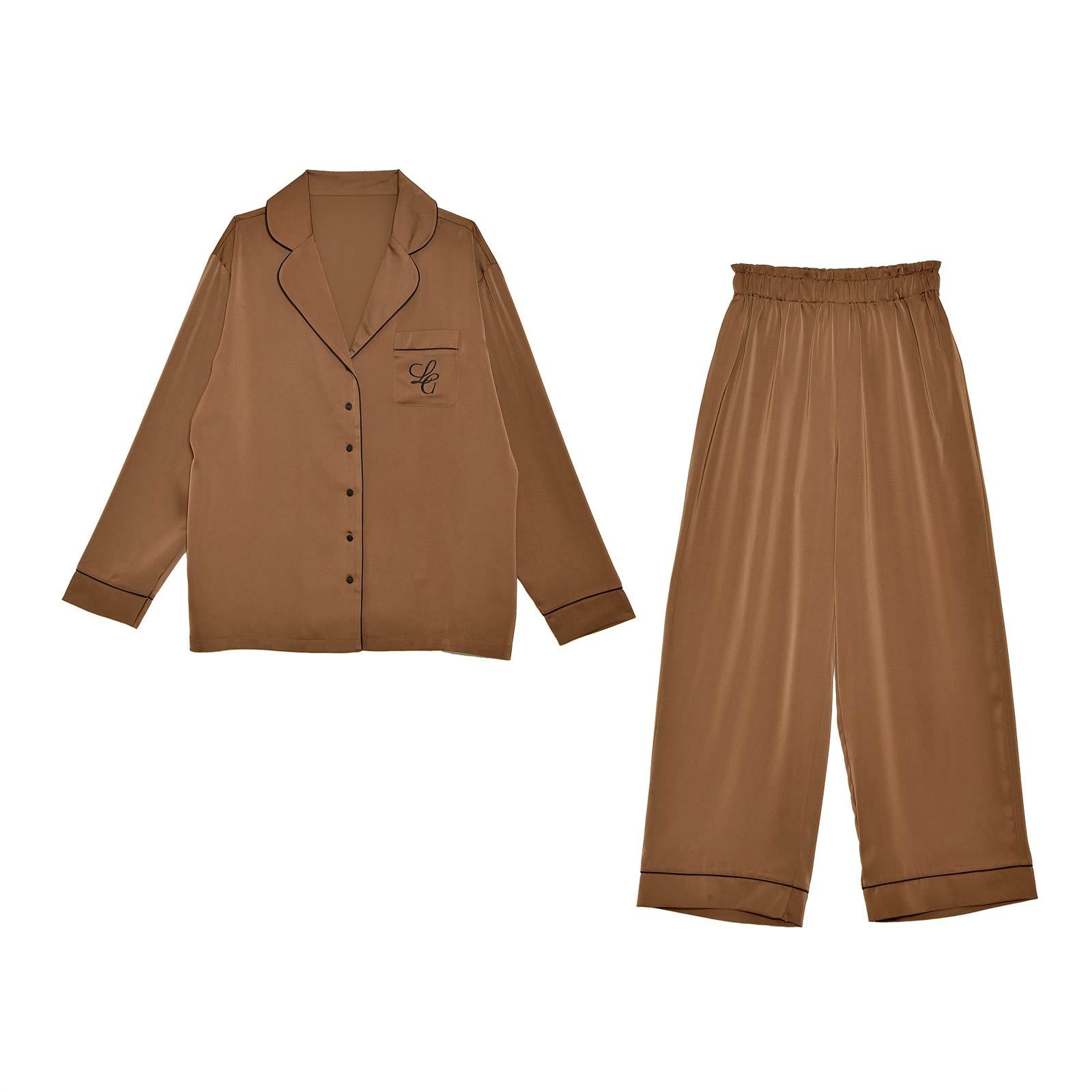 Satin Frill Pajama/Brown