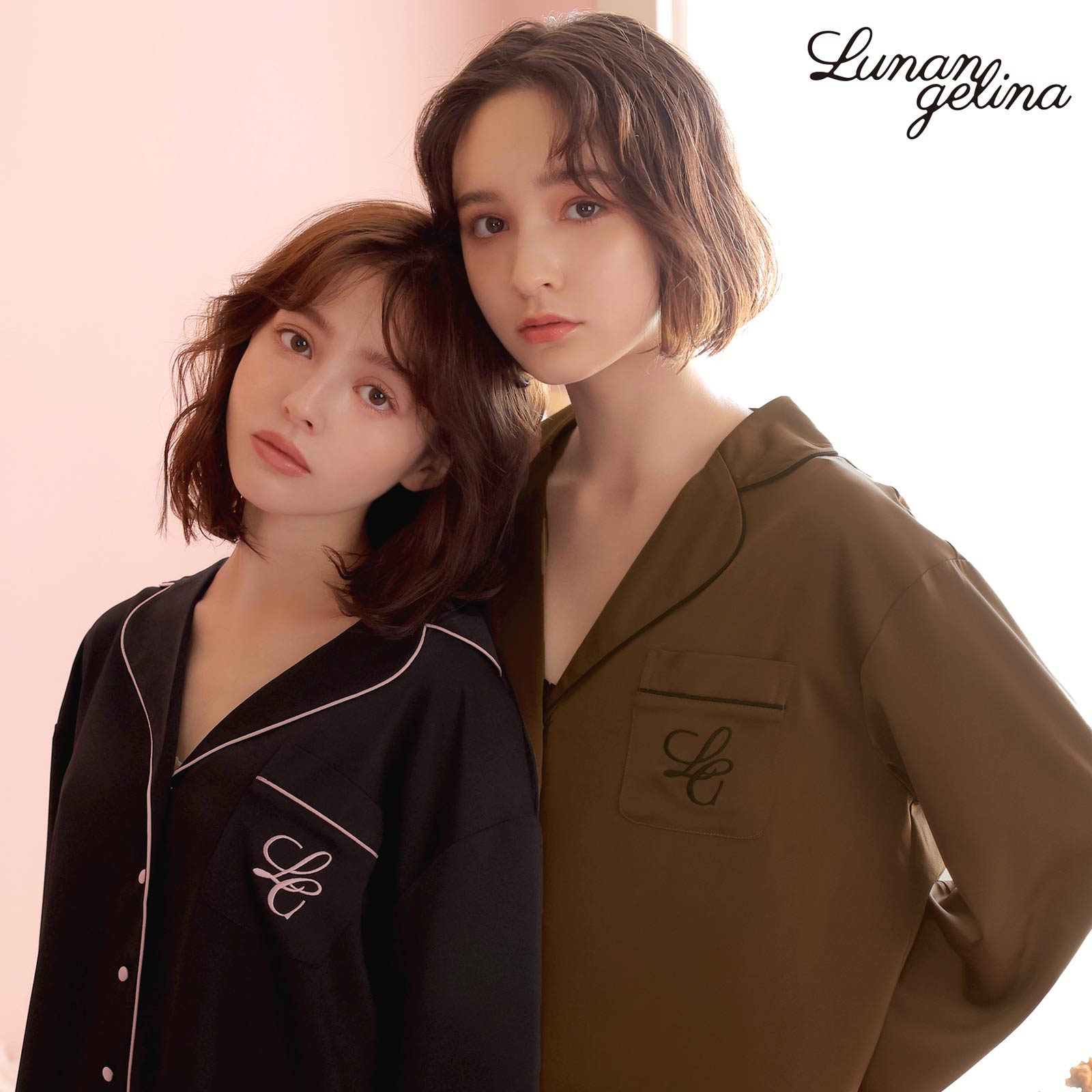 10/25新作!【吉木千沙都(ちぃぽぽ)プロデュース/lunangelina】Satin Frill Pajama/Brown