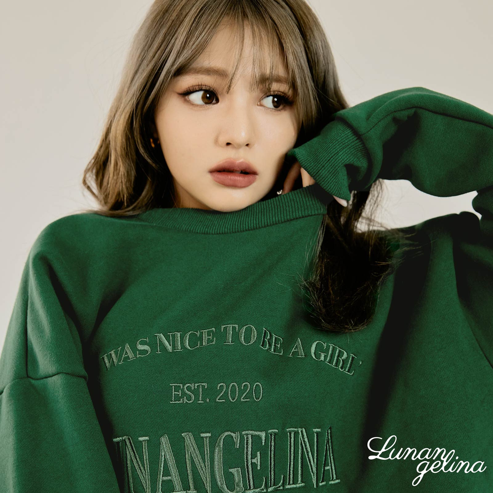 【吉木千沙都(ちぃぽぽ)プロデュース/lunangelina】Casual Warm Sweatshirts Setup/Green［ルナアンへリナ］