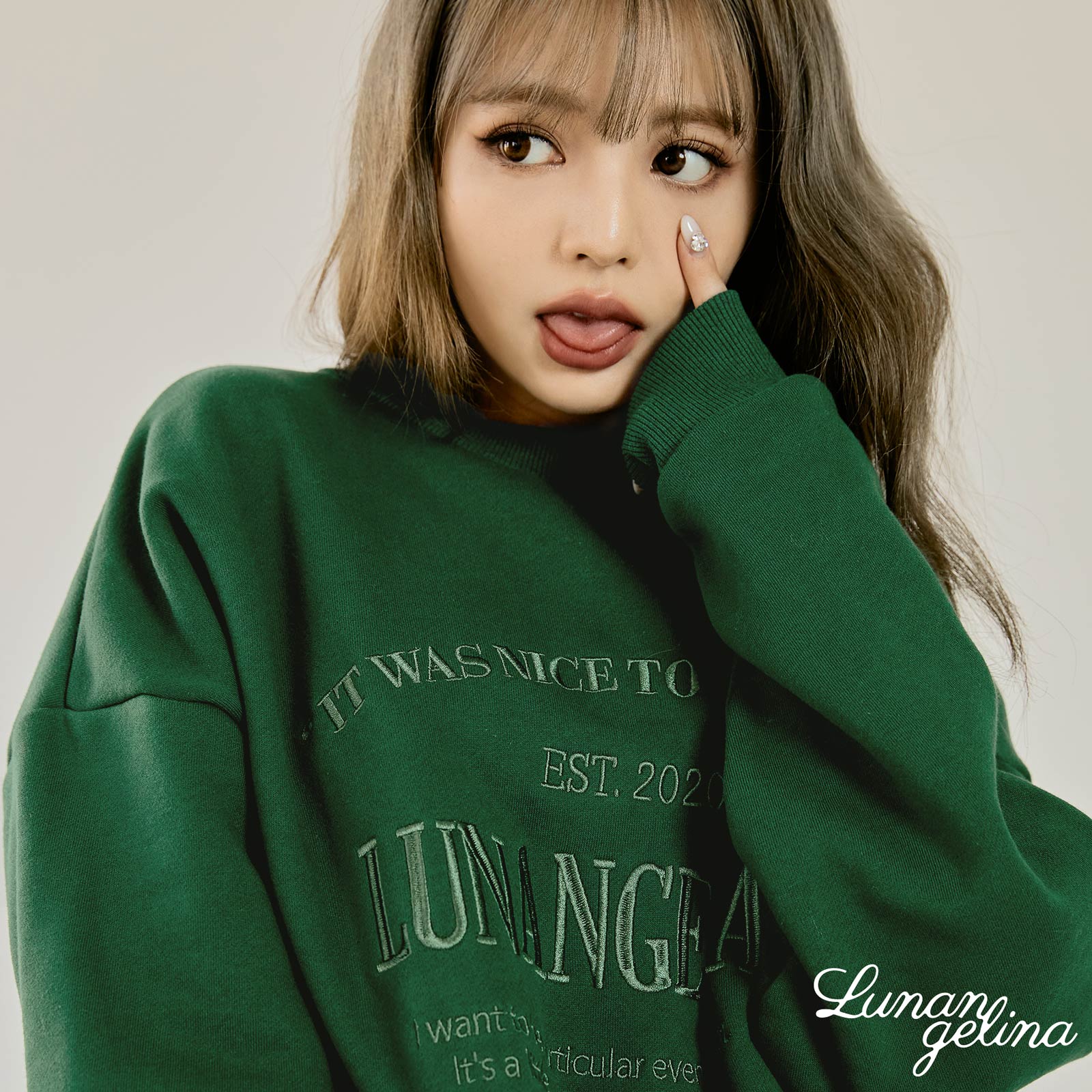 【吉木千沙都(ちぃぽぽ)プロデュース/lunangelina】Casual Warm Sweatshirts Setup/Green［ルナアンへリナ］