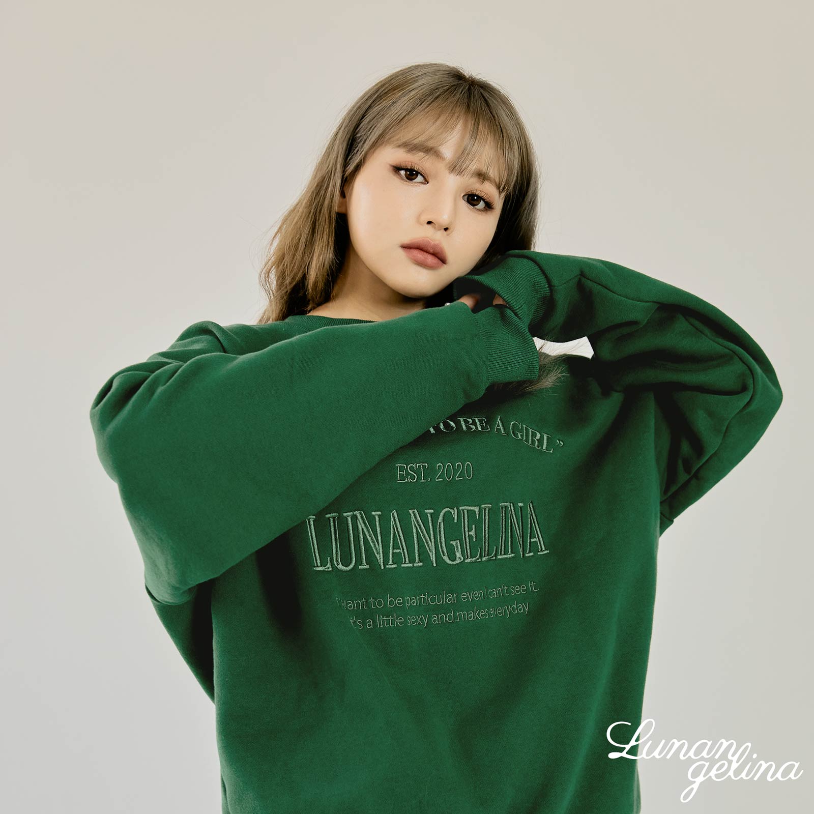 【吉木千沙都(ちぃぽぽ)プロデュース/lunangelina】Casual Warm Sweatshirts Setup/Green［ルナアンへリナ］