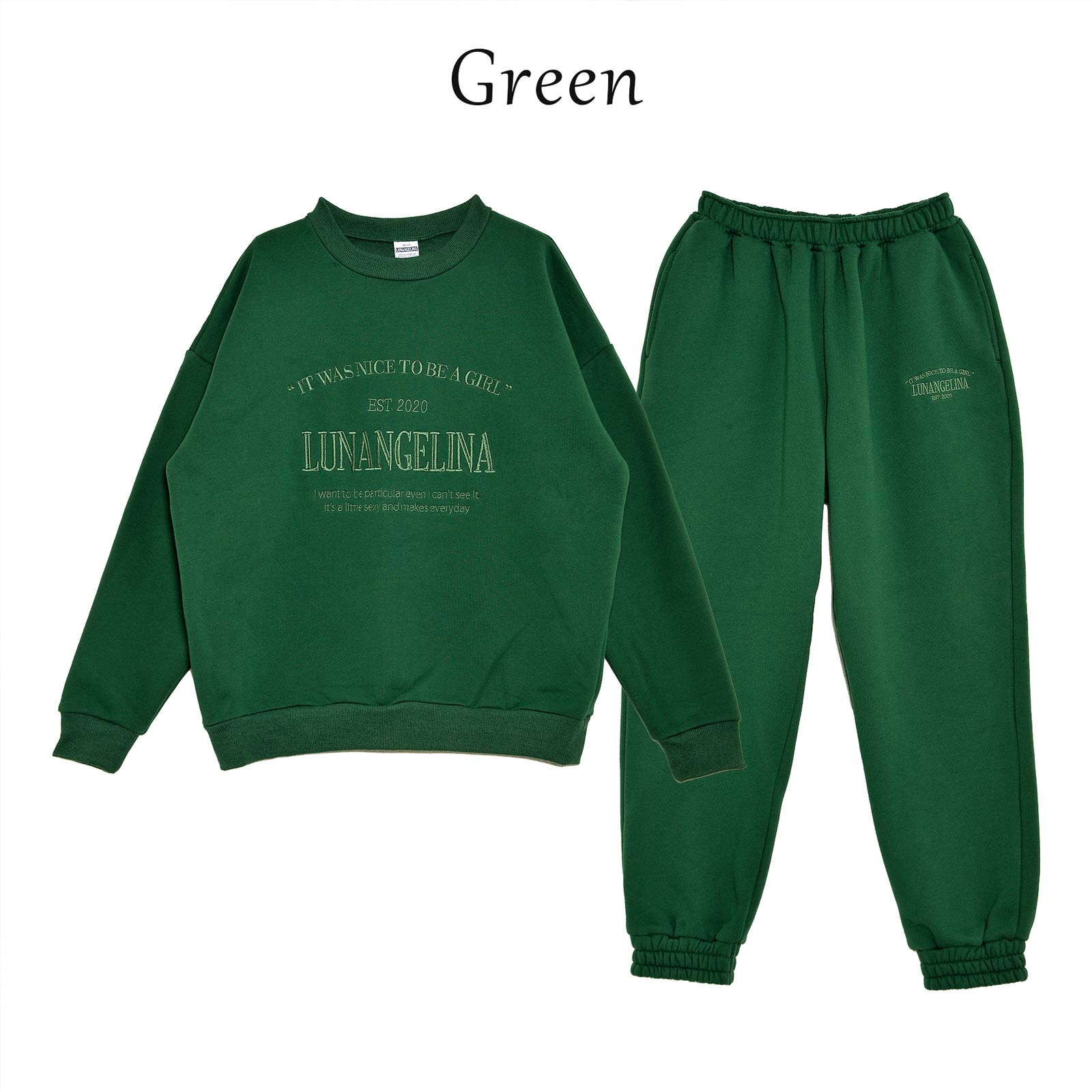 【吉木千沙都(ちぃぽぽ)プロデュース/lunangelina】Casual Warm Sweatshirts Setup/Green［ルナアンへリナ］