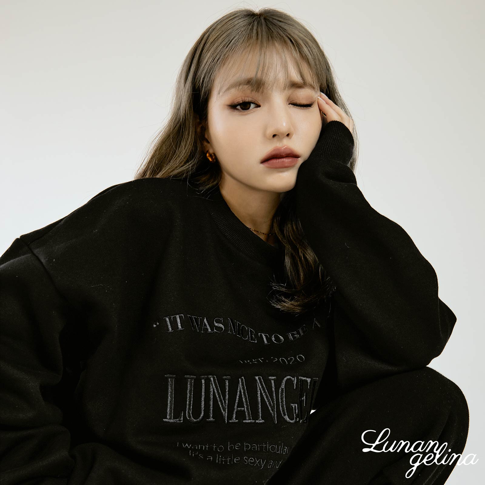 【吉木千沙都(ちぃぽぽ)プロデュース/lunangelina】Casual Warm Sweatshirts Setup/Black［ルナアンへリナ］