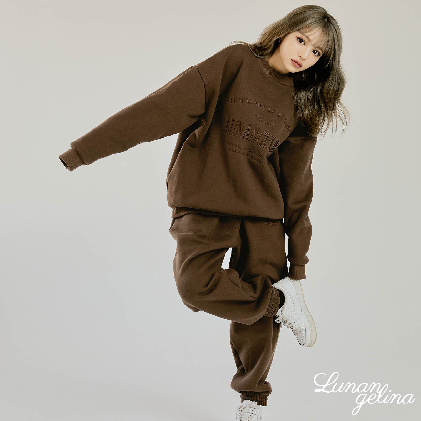 【吉木千沙都(ちぃぽぽ)プロデュース/lunangelina】Casual Warm Sweatshirts Setup/Brown［ルナアンへリナ］