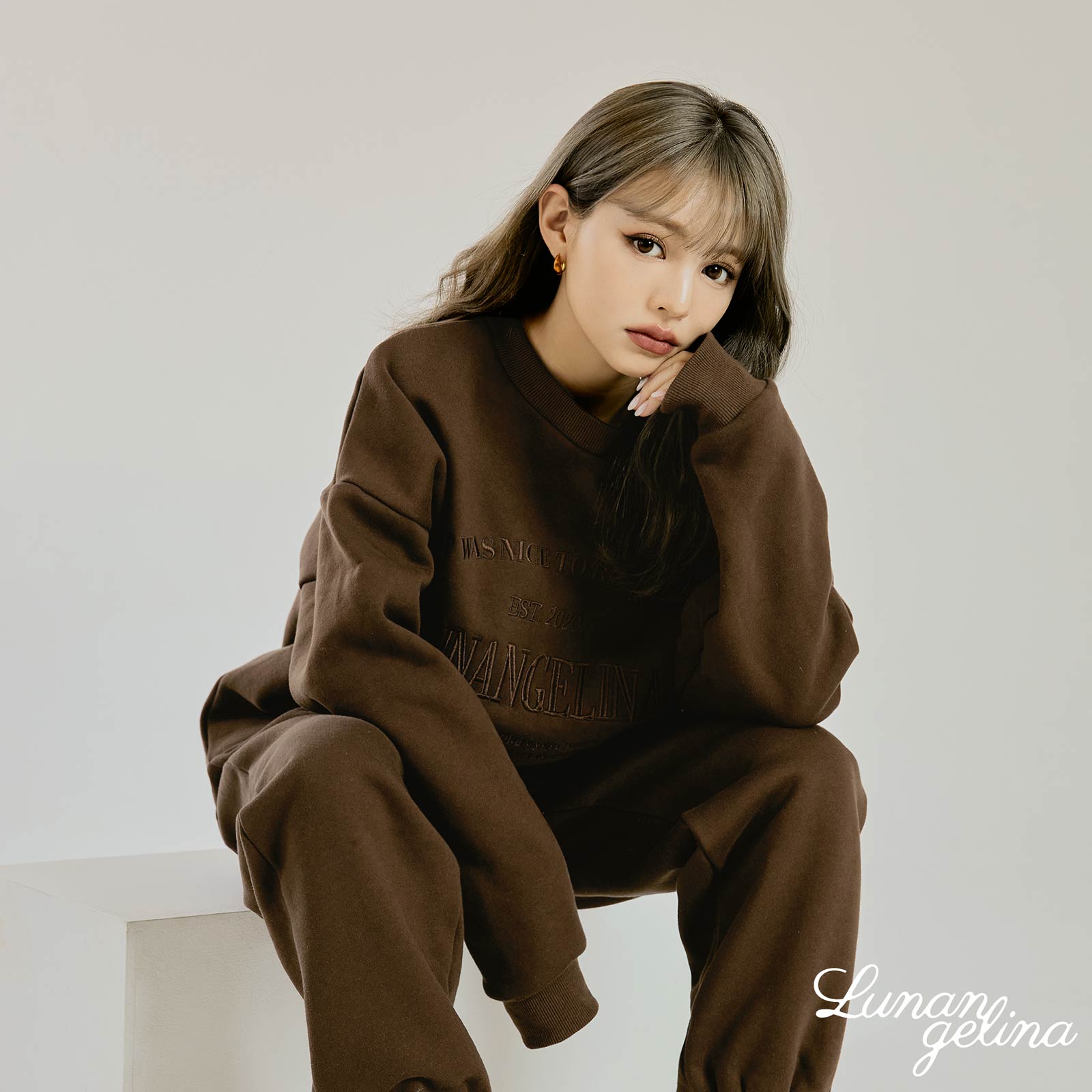 【吉木千沙都(ちぃぽぽ)プロデュース/lunangelina】Casual Warm Sweatshirts Setup/Brown［ルナアンへリナ］