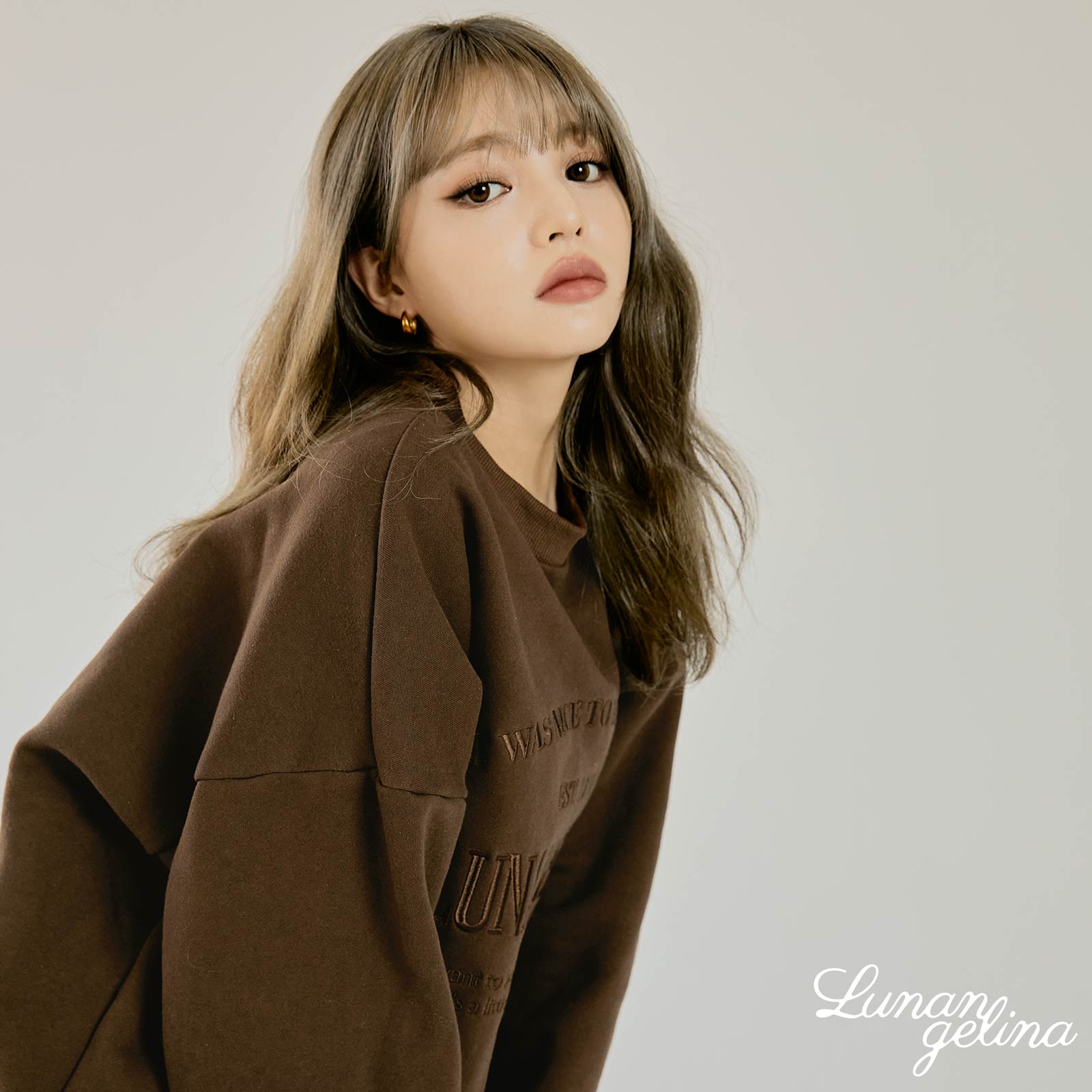 【吉木千沙都(ちぃぽぽ)プロデュース/lunangelina】Casual Warm Sweatshirts Setup/Brown［ルナアンへリナ］