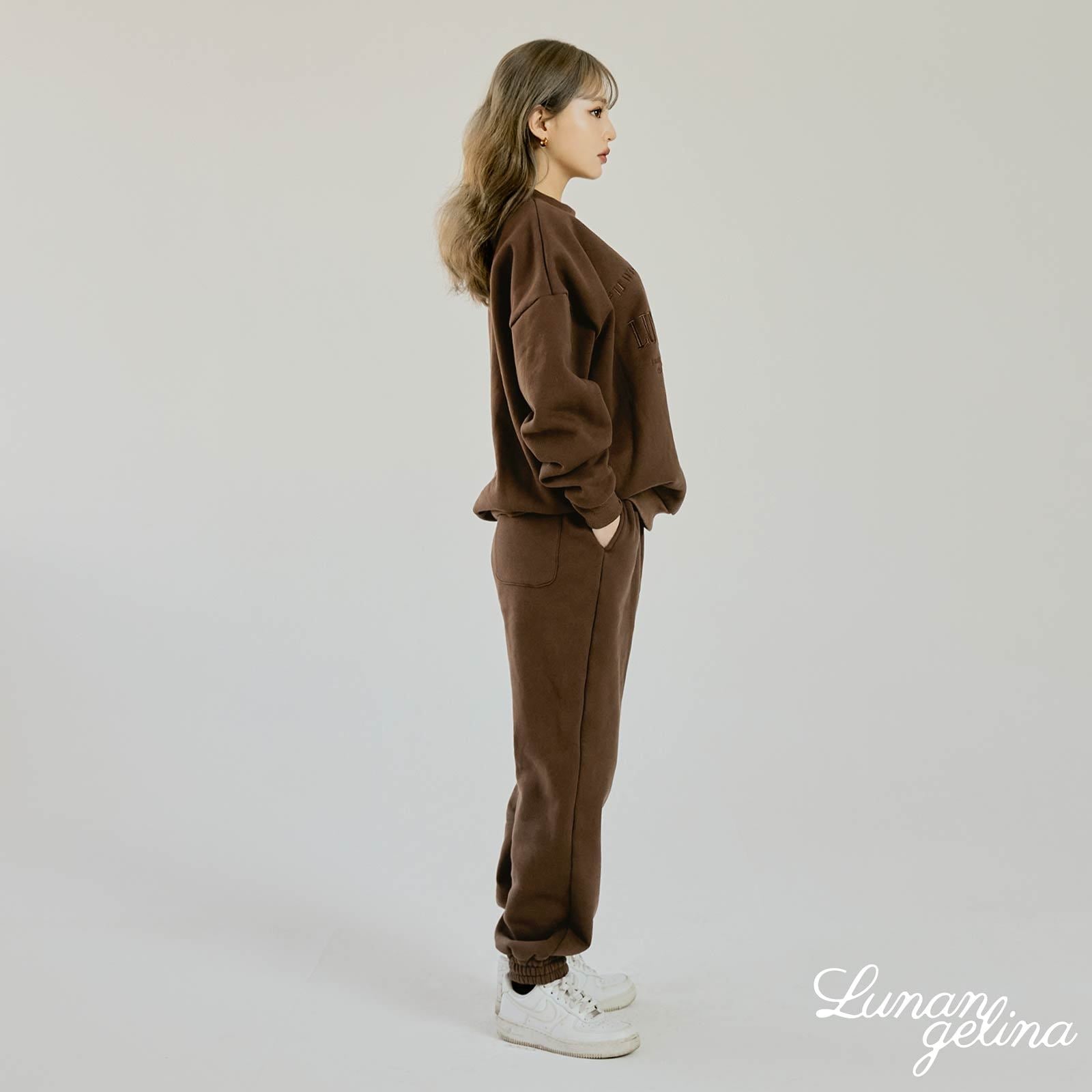 【吉木千沙都(ちぃぽぽ)プロデュース/lunangelina】Casual Warm Sweatshirts Setup/Brown［ルナアンへリナ］