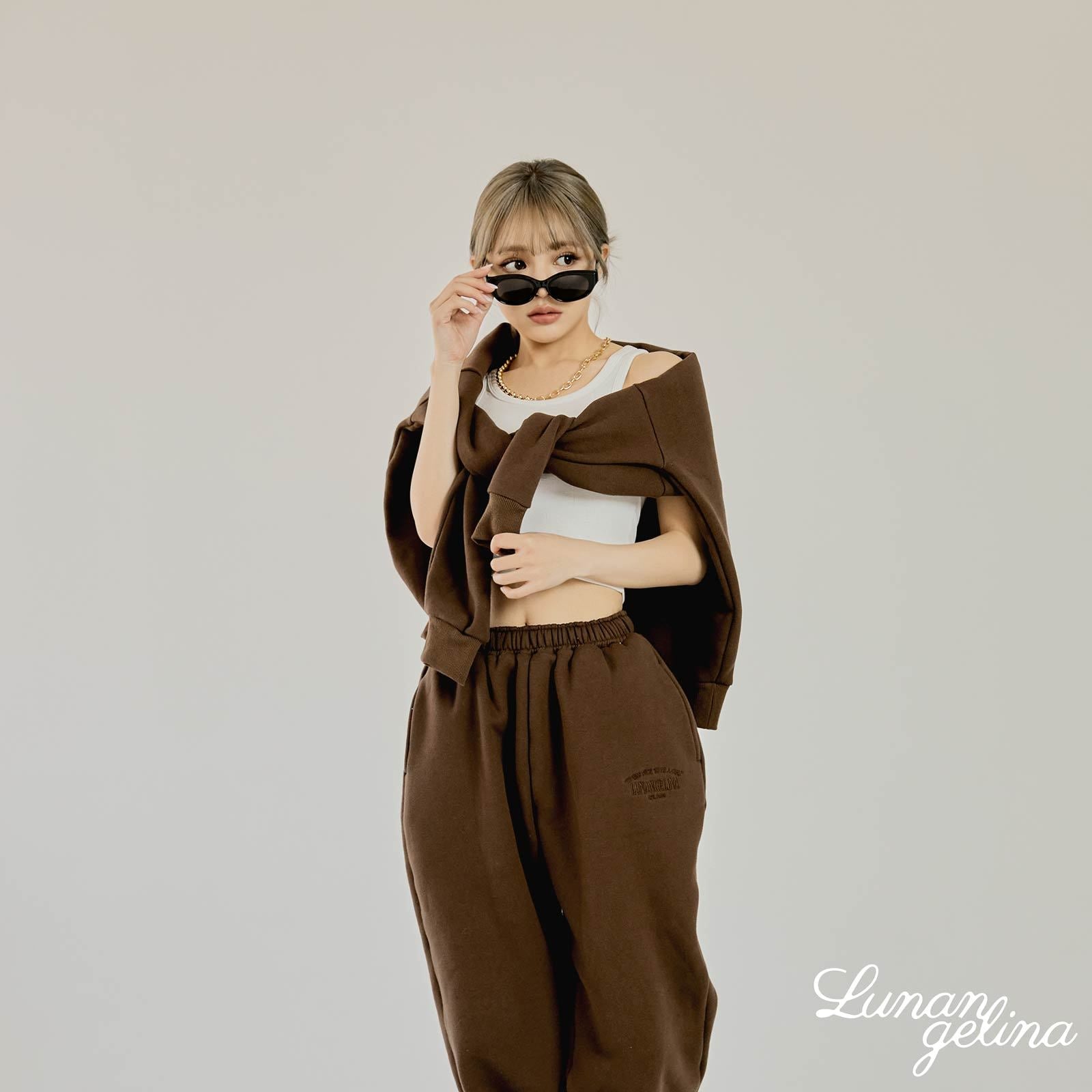 【吉木千沙都(ちぃぽぽ)プロデュース/lunangelina】Casual Warm Sweatshirts Setup/Brown［ルナアンへリナ］