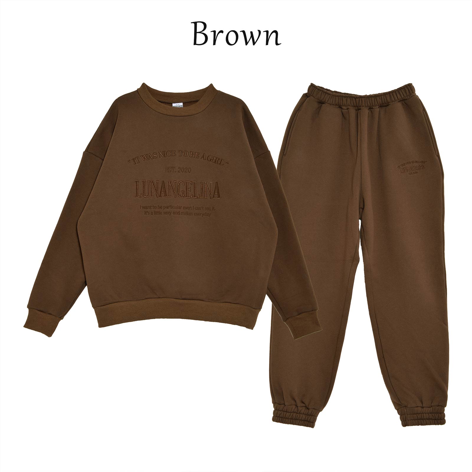 【吉木千沙都(ちぃぽぽ)プロデュース/lunangelina】Casual Warm Sweatshirts Setup/Brown［ルナアンへリナ］