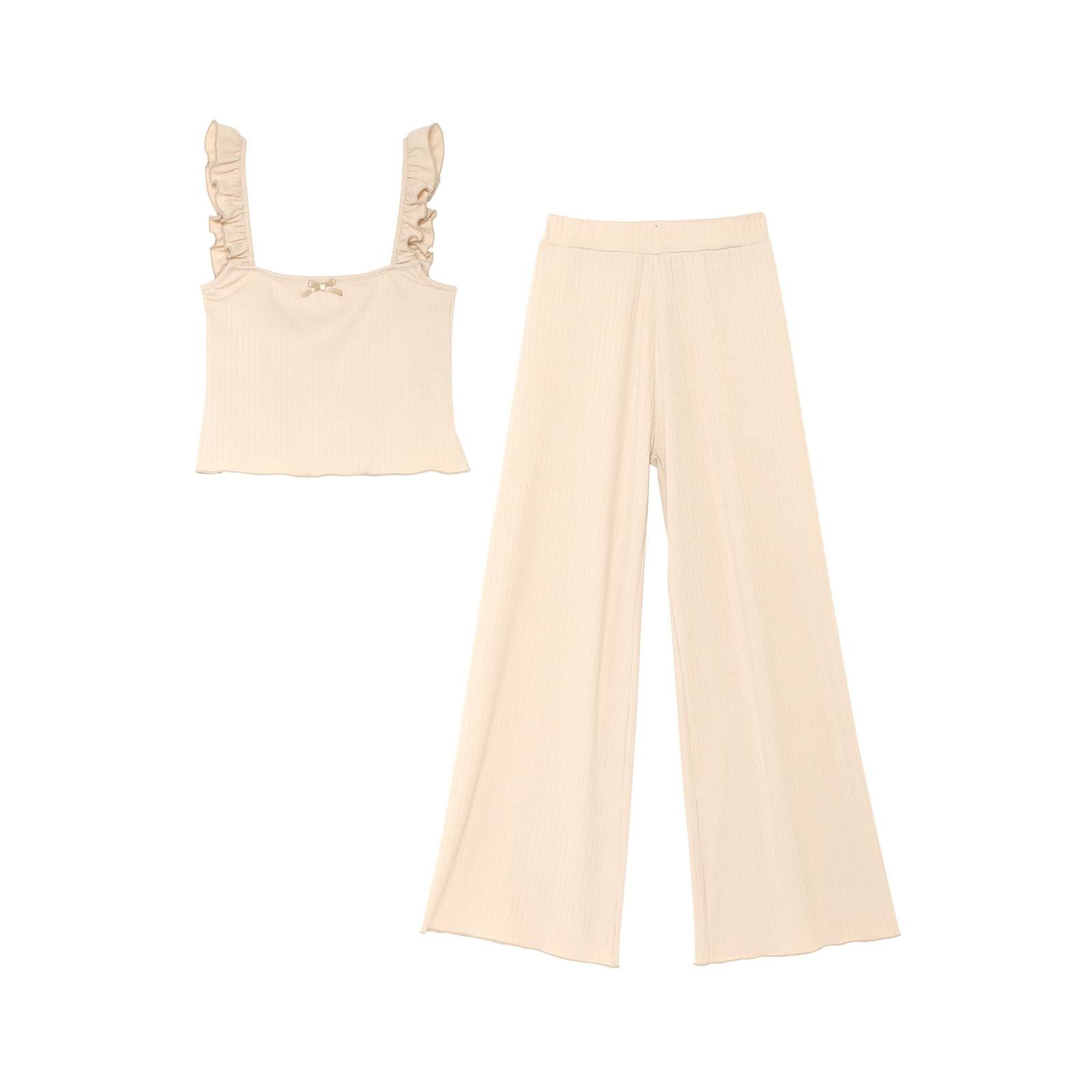 One color frill Set-up Roomwear/Nude beige