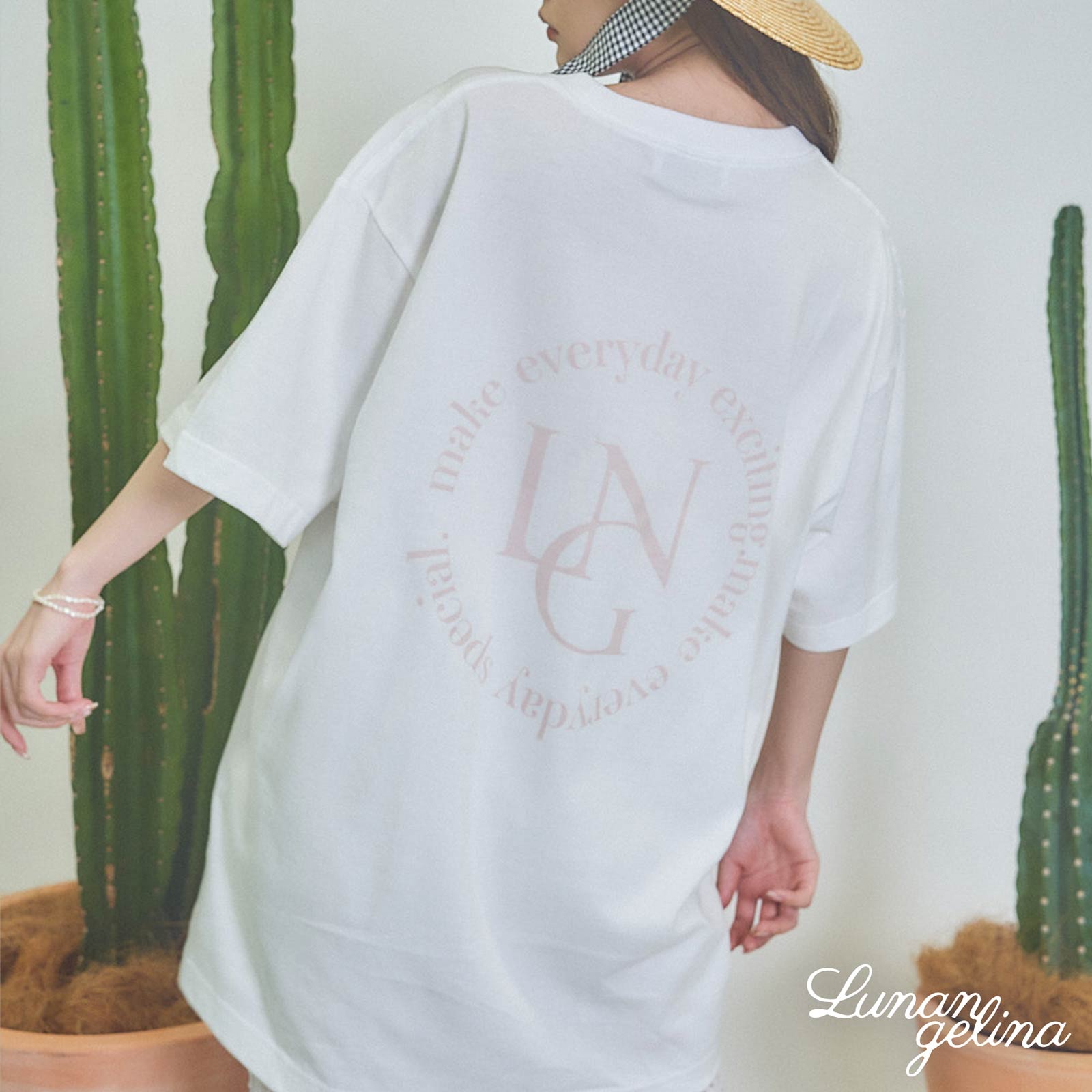 【吉木千沙都(ちぃぽぽ)着用/lunangelina】Big Logo print T-shirt/Pink Beige