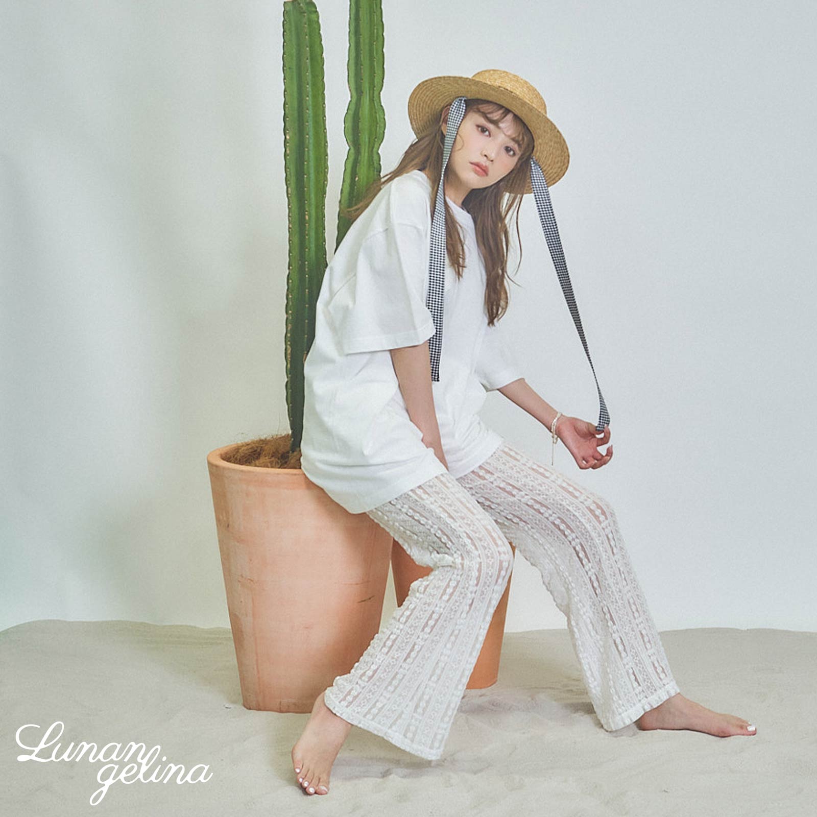 【吉木千沙都(ちぃぽぽ)着用/lunangelina】Big Logo print T-shirt/Pink Beige