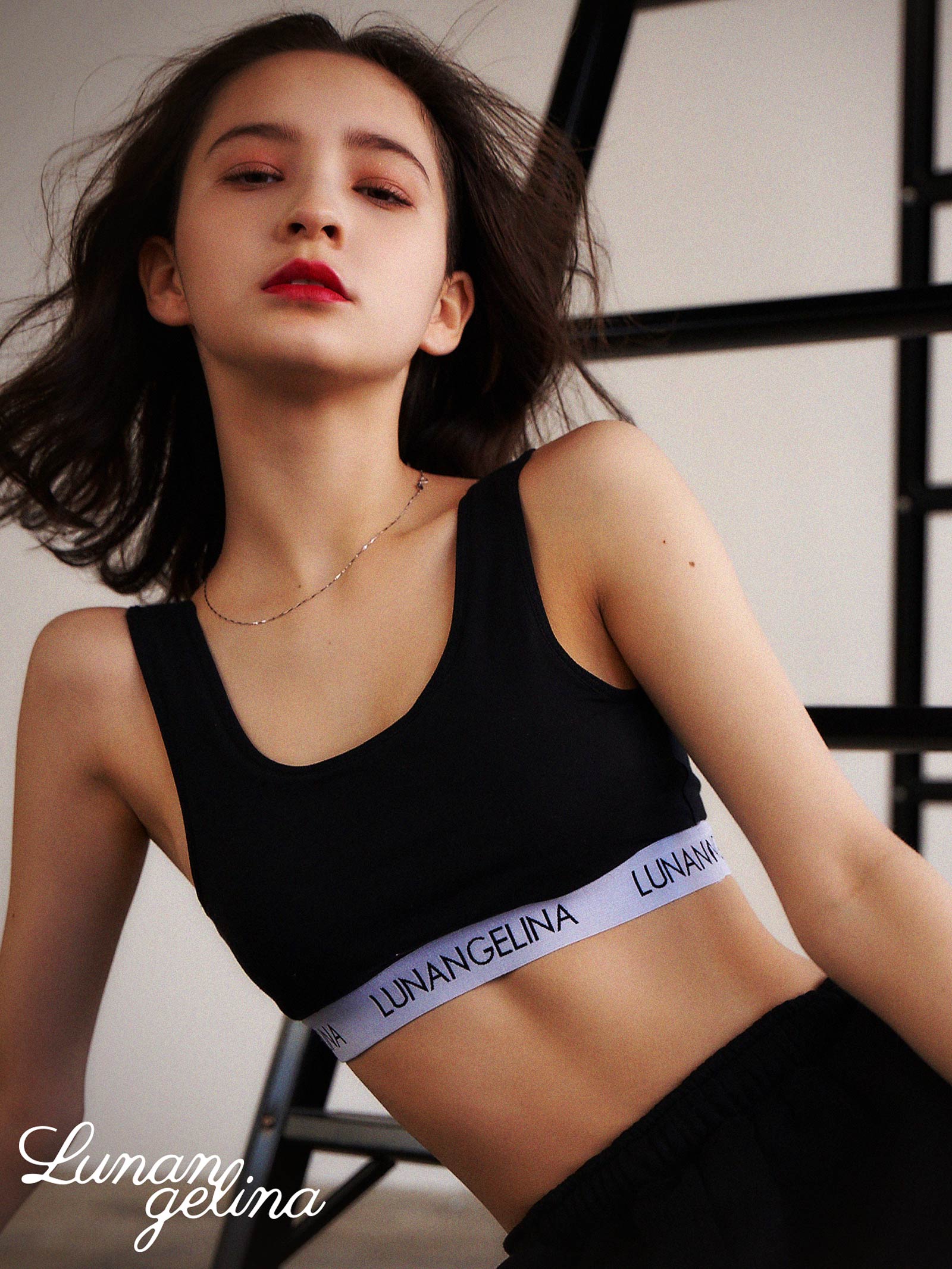 Logo tape sporty Bra&shorts/Black