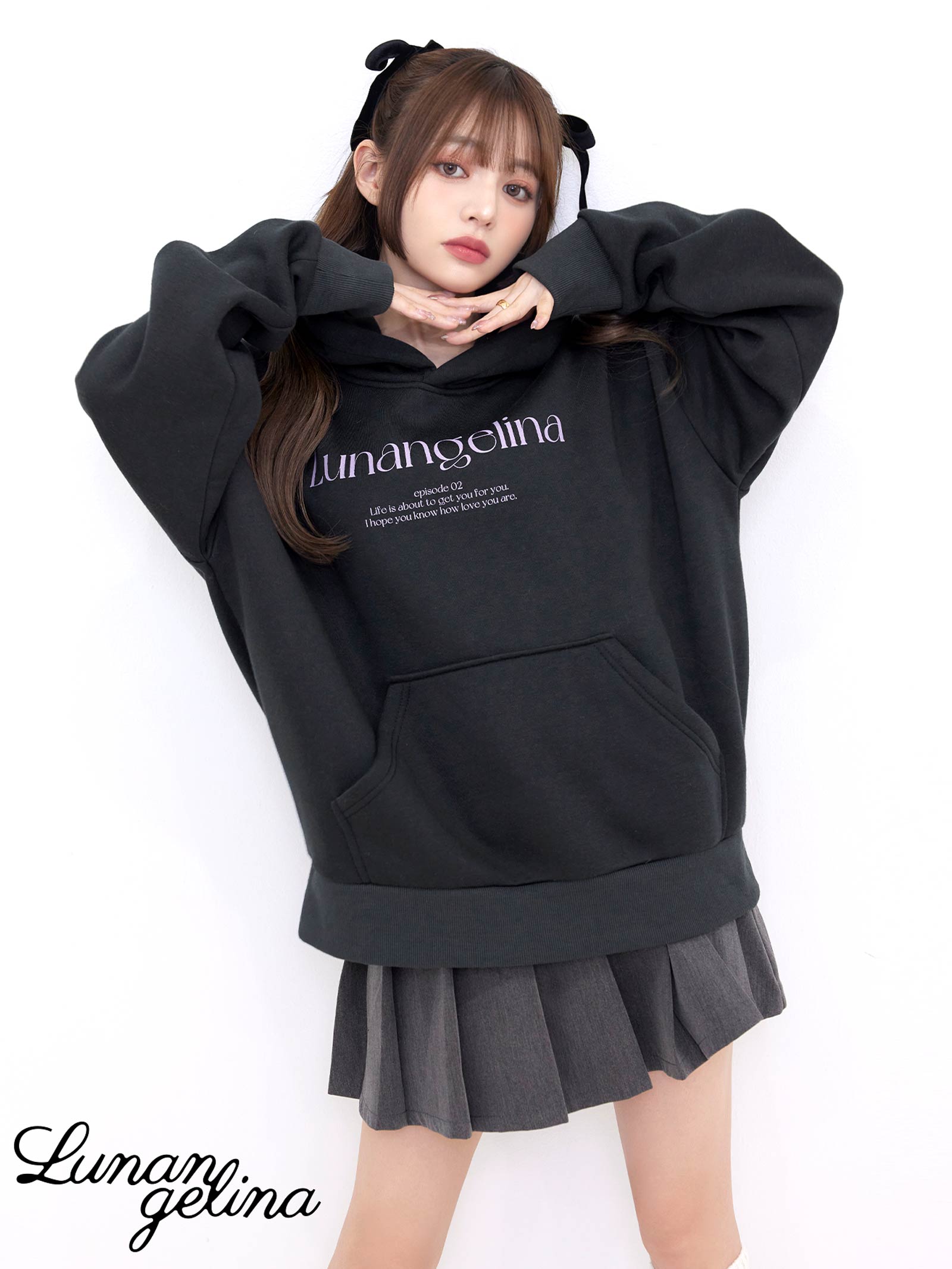 4/5新作!【吉木千沙都(ちぃぽぽ)プロデュース/lunangelina】Casual Graphic Sweat Set Up/Darkgray