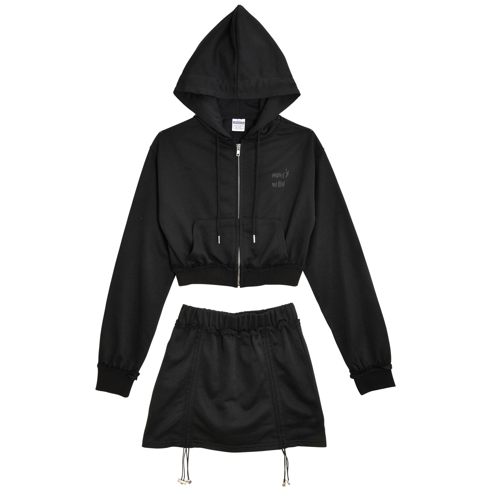 ZIPUP HOODIE&SLIM ADJUST SKIRTPANTS SETUP/Black